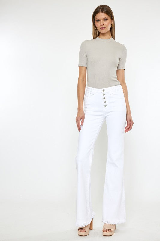 High Rise White Flare Jeans – LE3NO
