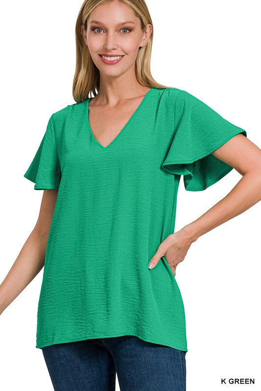 Woven Airflow Flutter Sleeve Top – LE3NO