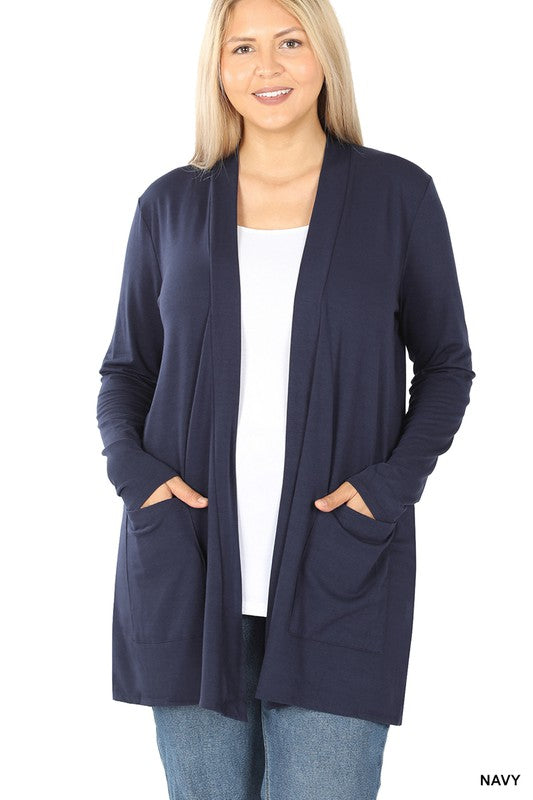 PLUS SLOUCHY POCKET OPEN CARDIGAN NEW – LE3NO