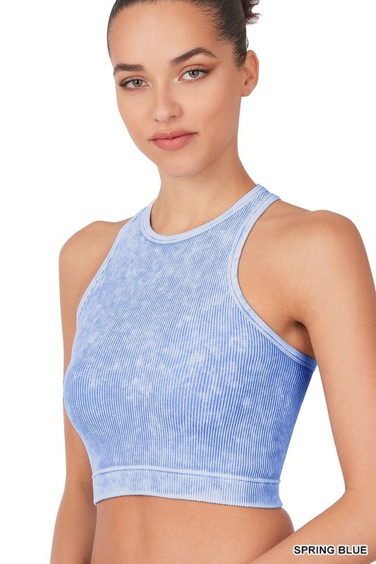 Ribbed Seamless High Neck Cropped Tank Top – LE3NO