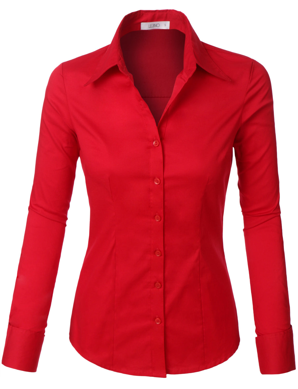 Long Sleeve Button Down Shirt (Plus) RED / XL