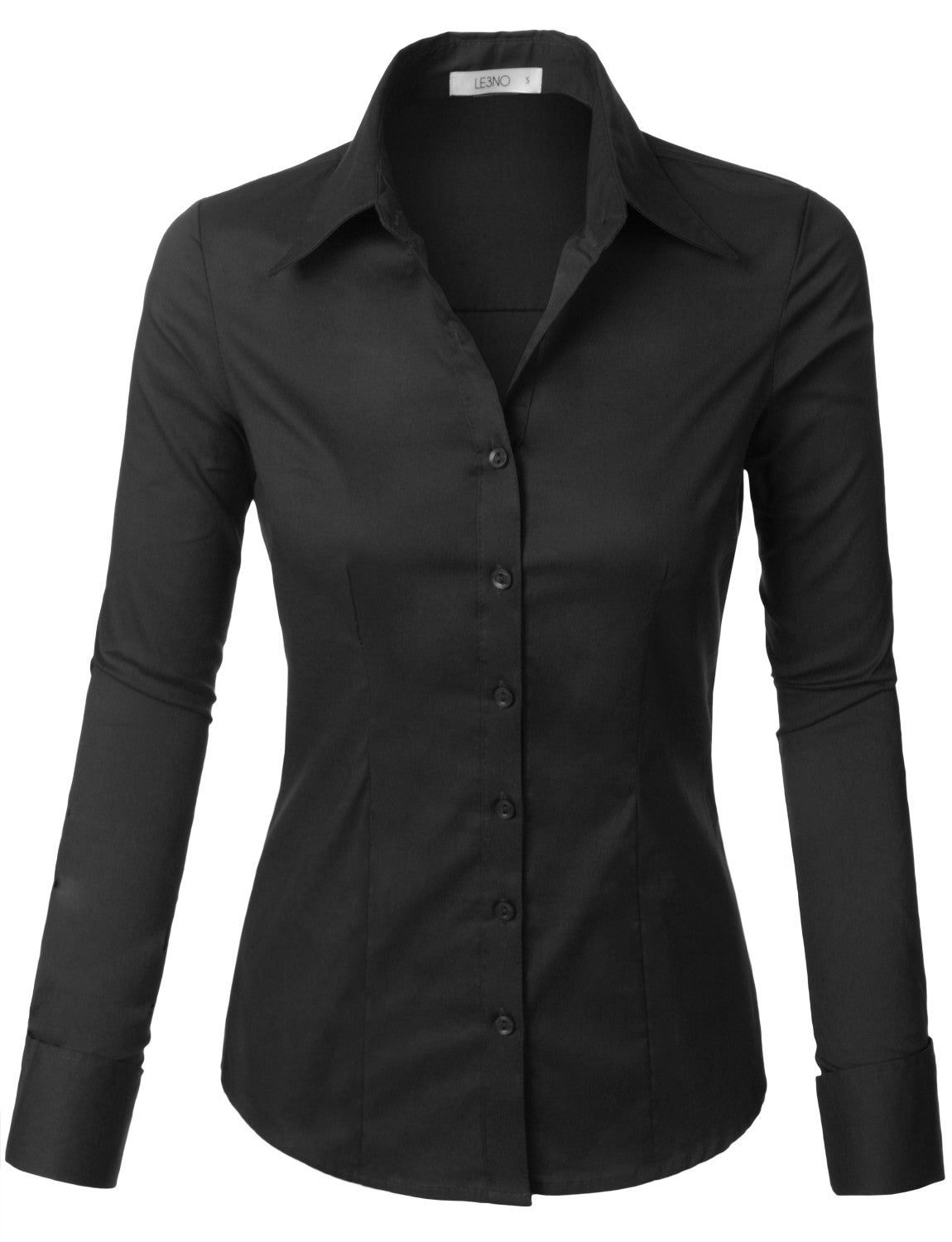 ladies button up dress shirts Stretch Cotton Shirt Black / XS