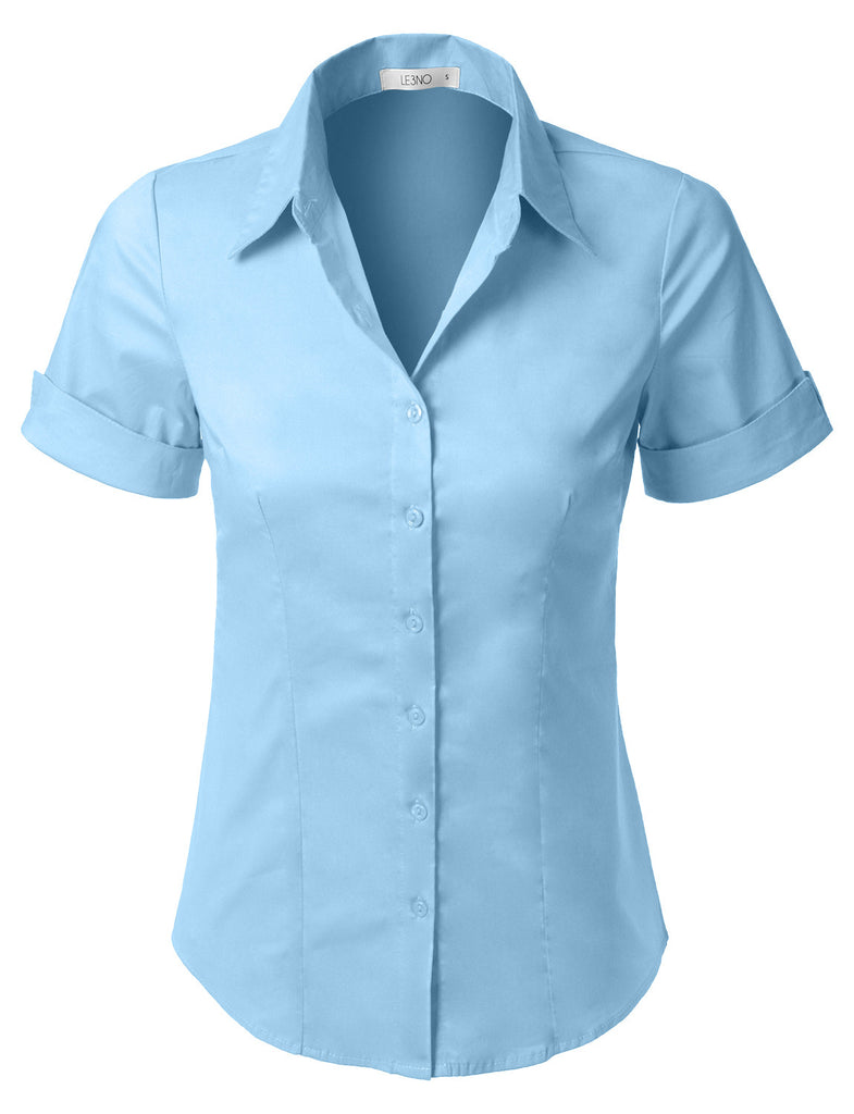 Short Sleeve Stretch Button down Cotton Shirt – LE3NO